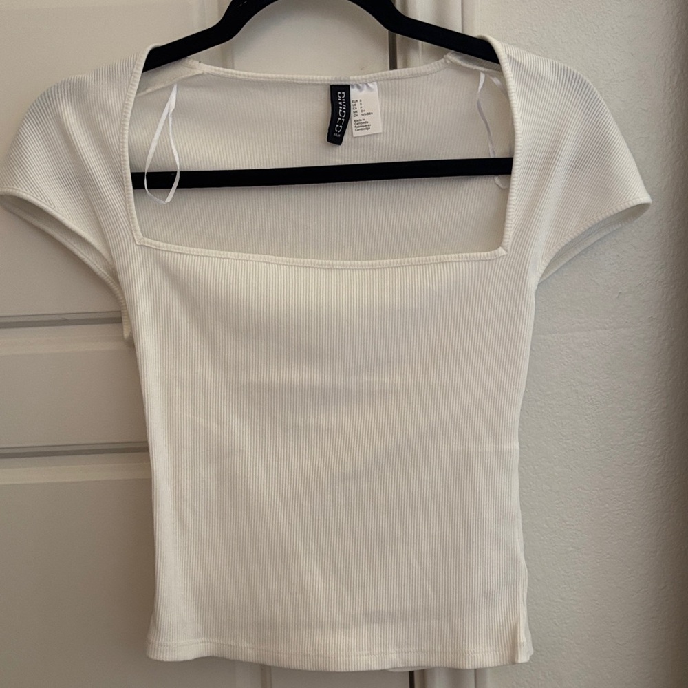 Brandy Melville Cream Ribbed Square Neck Top